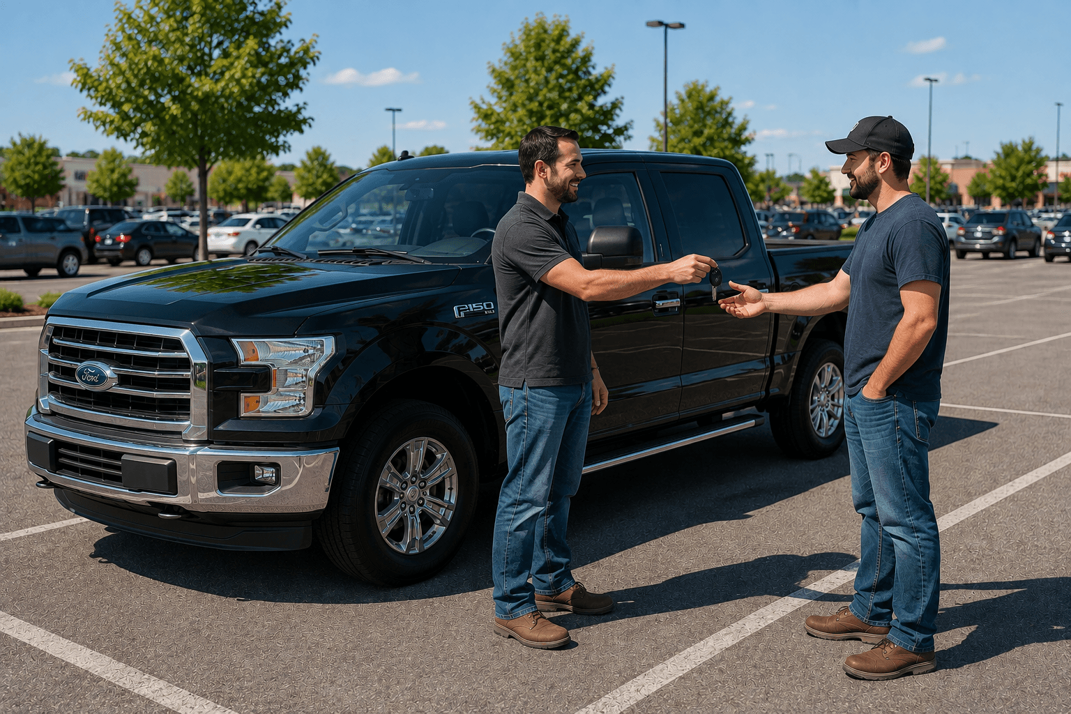 Private truck seller meeting a buyer in a public location